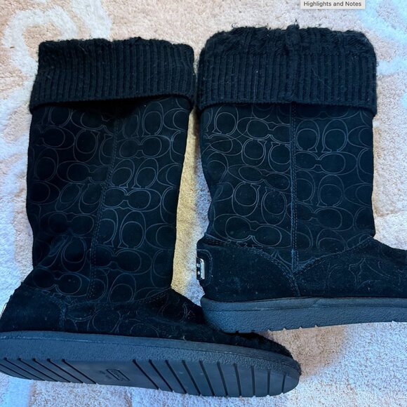Coach Georgia Black Signature Logo C Suede Cuffed Sweater Knit Boots SIZE 7 - Picture 3 of 5